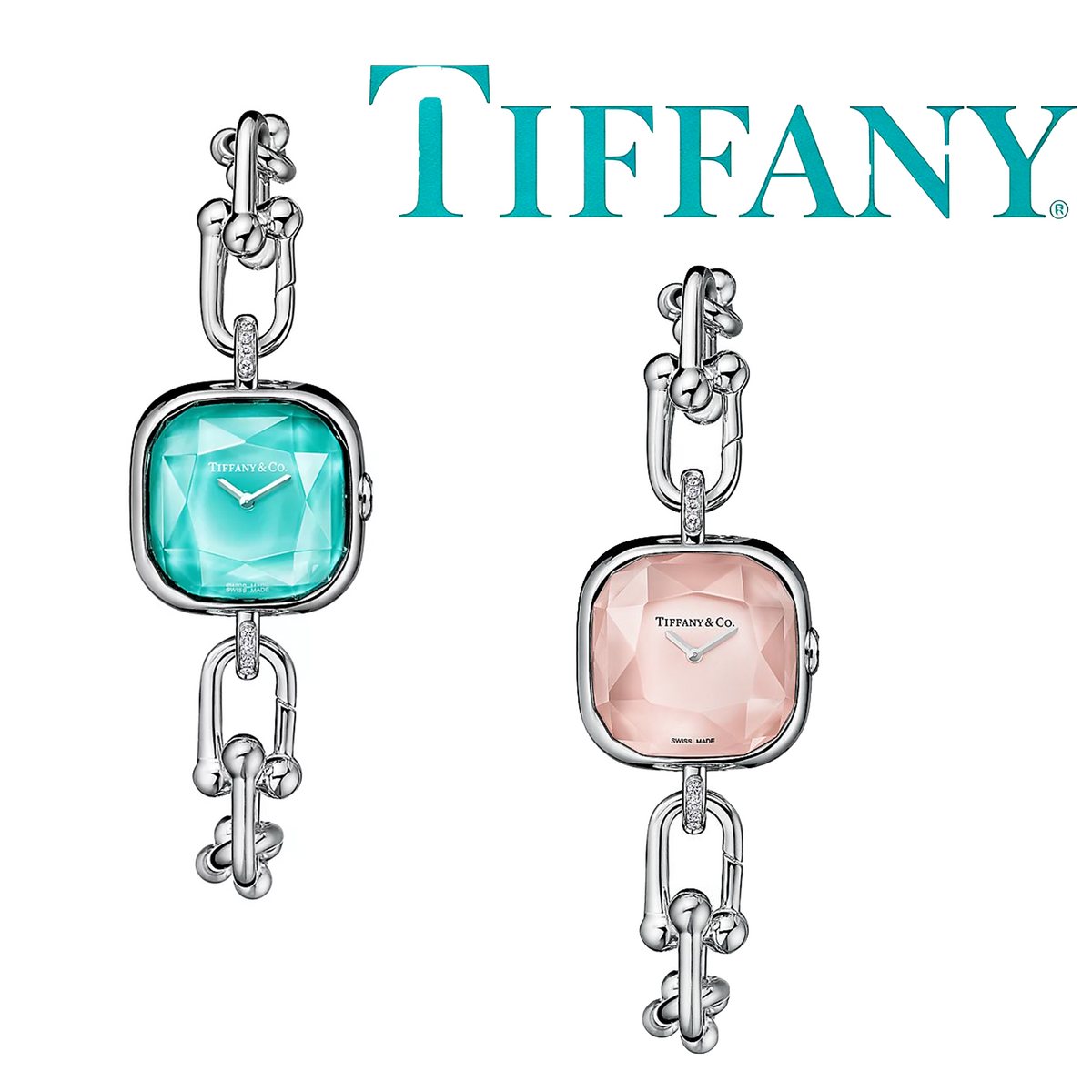 Tiffany HardWear watch, sterling silver and steel, set with diamonds.